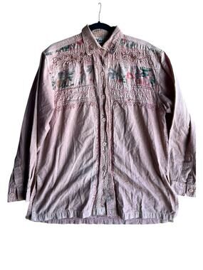 Effect Women's LARGE Vintage 100% Cotton Terracotta Tunic Blouse Embroidered
